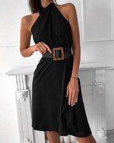 New Halter Sleeveless Ruched Design Dress